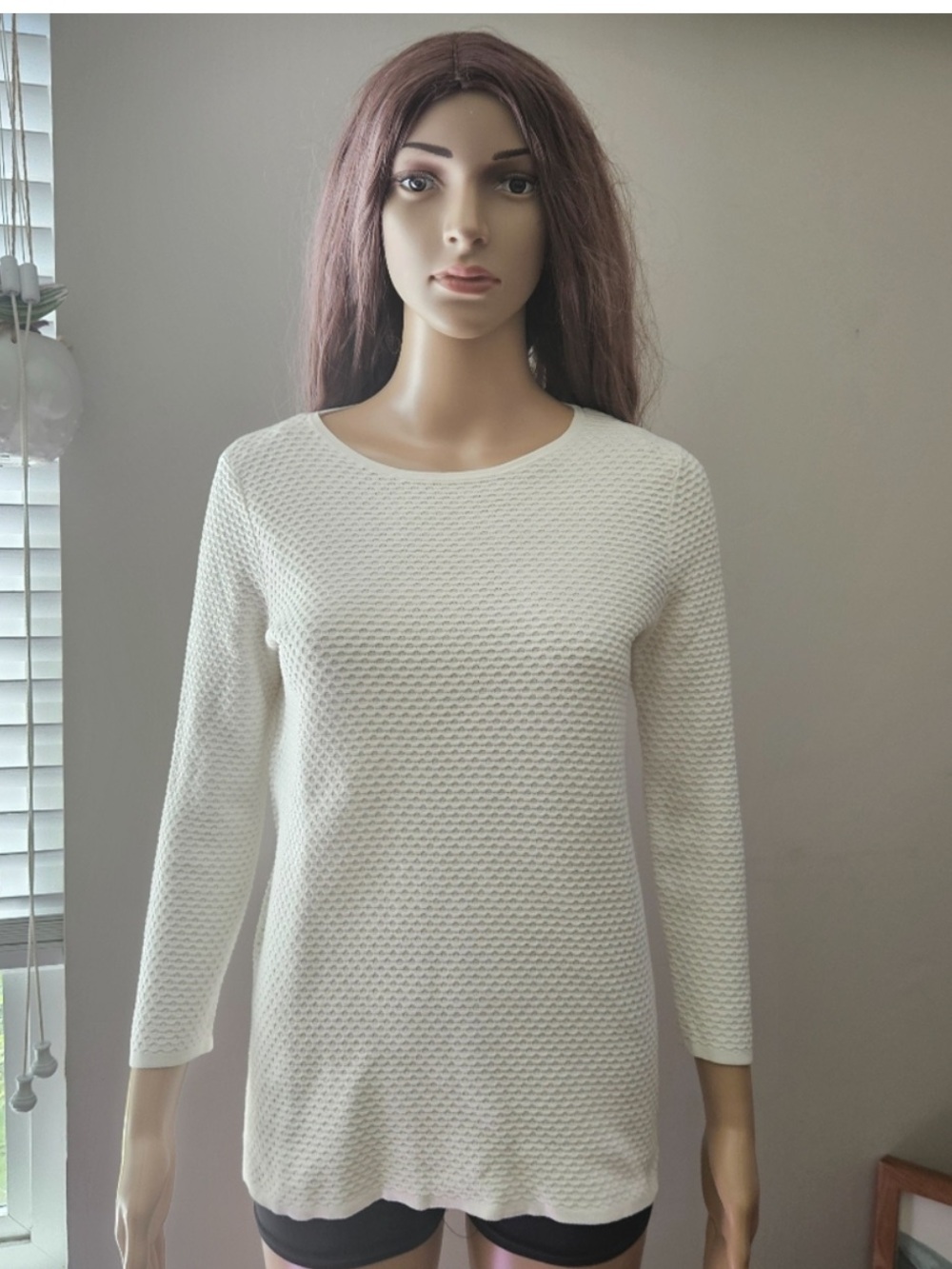 COS Cream Textured Knit Sweater top Crew Neck cotton size XS